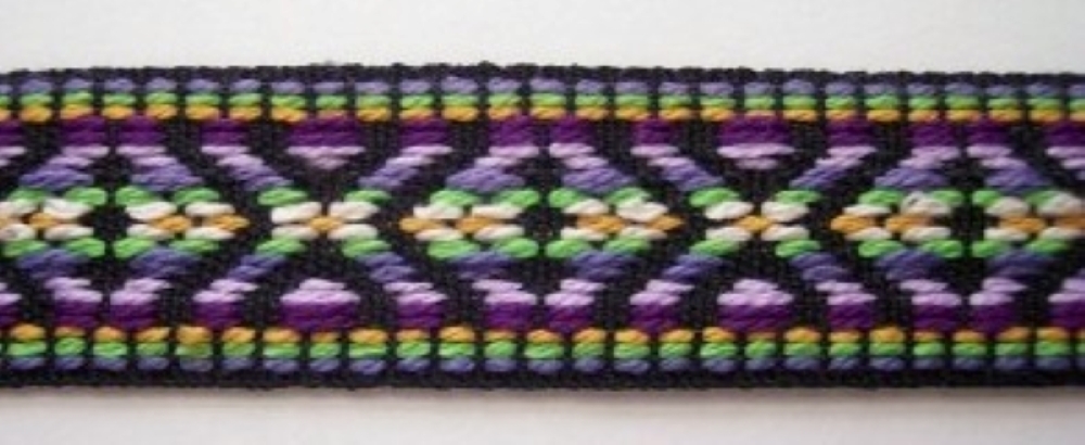 Black/Purple Cotton 1" Webbing