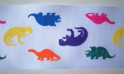 White/Dinosaurs 2 1/4" Grosgrain Ribbon
