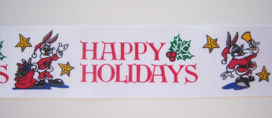 Happy Holidays Santa Bugs 1 1/2" Grosgrain Ribbon