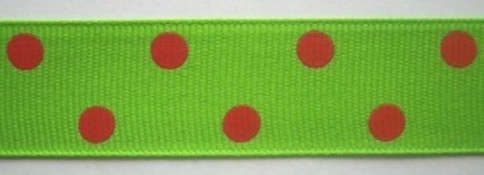 Electric Green/Red Dot 7/8" Grosgrain Ribbon