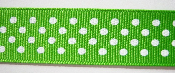 Apple Green/White Dot 7/8" Grosgrain Ribbon