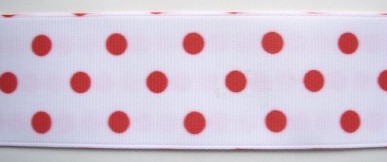 White/Red Dot 1 1/2" Grosgrain Ribbon