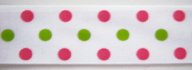 White/Geranium/Apple Dot 1 1/2" Grosgrain Ribbon