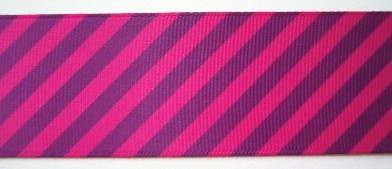 Shocking/Grape Bias Stripe 1 1/2" Grosgrain Ribbon