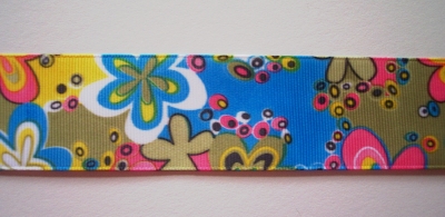 Turquoise Floral 1 1/2" Grosgrain Ribbon