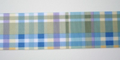White/Blue/Moss Plaid 1 1/2" Grosgrain Ribbon
