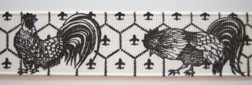 Offray Off White/Black Rooster 1 1/4" Grosgrain Ribbon