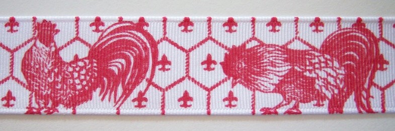 Offray White/Cherry Rooster 1 1/4" Grosgrain Ribbon