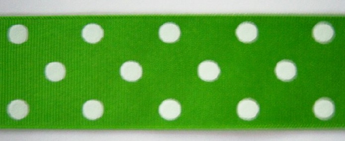 Apple Green/White Dot 1 1/2" Grosgrain Ribbon