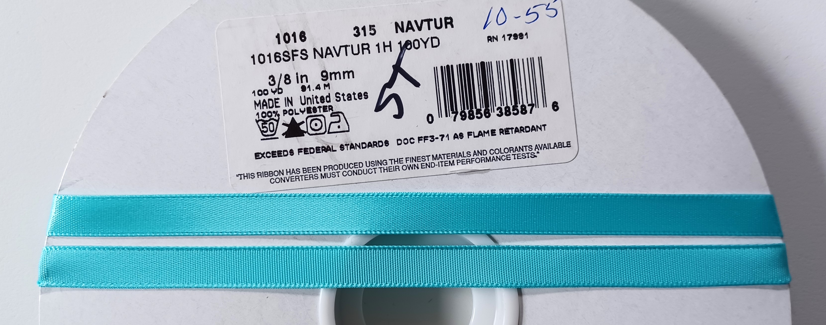 Nav Turquoise 3/8" SF Satin Ribbon