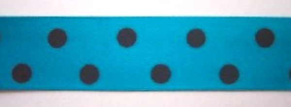 Turquoise/Black Dot 1" Satin Ribbon