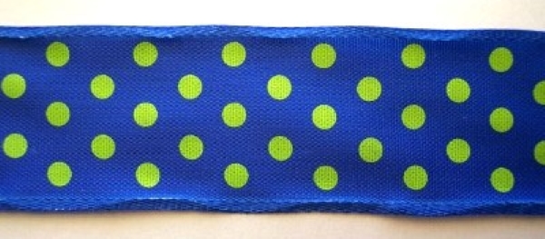 Royal/Lime Dot 1 1/2" Wired Poly Ribbon