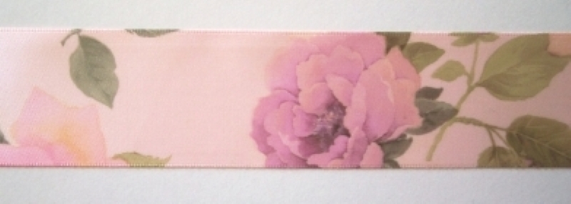 Pink/Pink Roses 1 1/2" Satin Ribbon