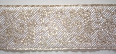 White/Gold Floral 1 1/2" Jacquard