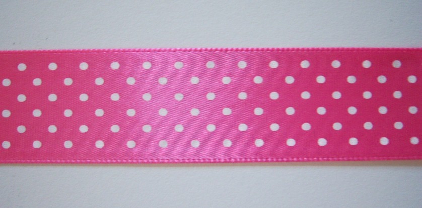 Hot Pink/White Dot 7/8" Satin Ribbon