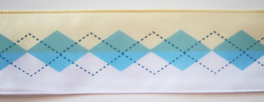 Maize/Aqua Argyle 1 1/2" Soft Poly Ribbon