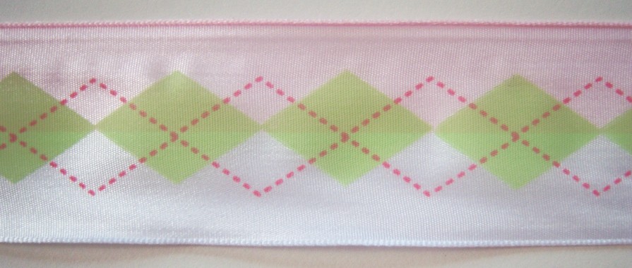Pink/Celery Argyle 1 1/2" Soft Poly Ribbon