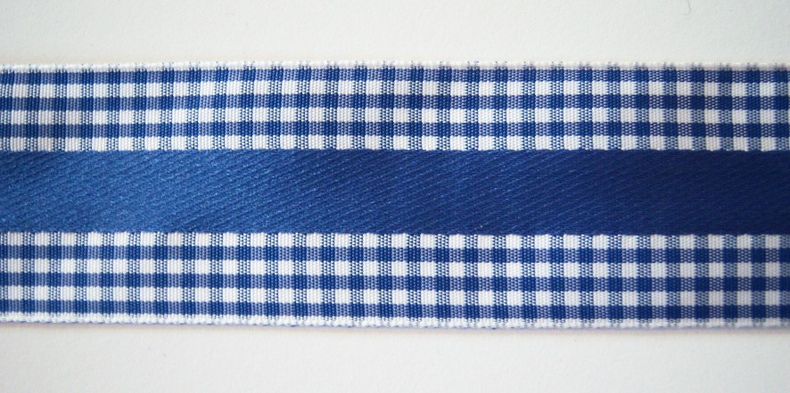 Indigo Satin/Gingham 1 1/2" Poly Ribbon
