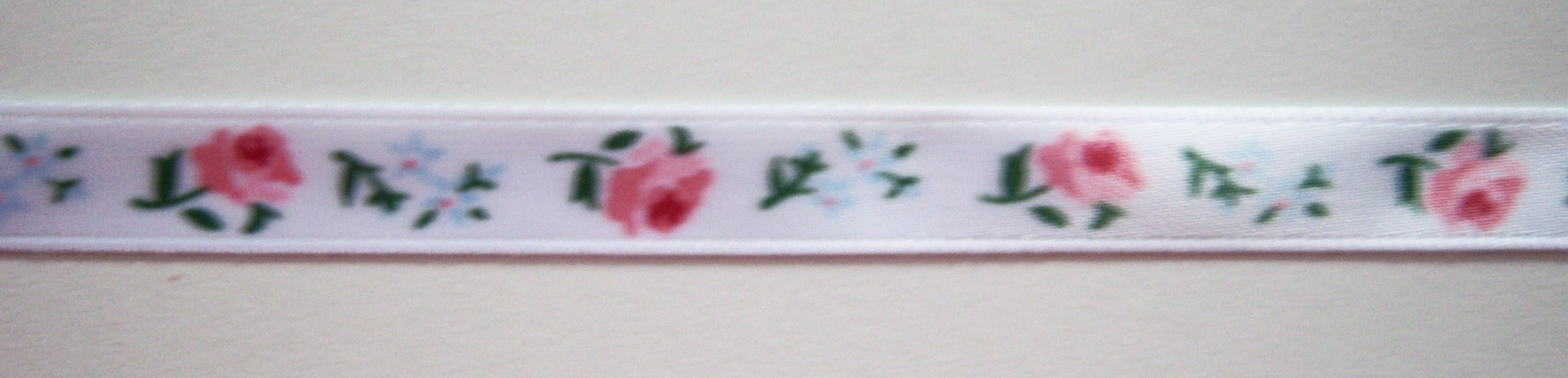 White/Pink Rose 3/8" Satin Ribbon