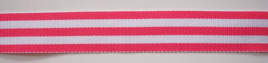 Shocking/White 7/8" Grosgrain Ribbon
