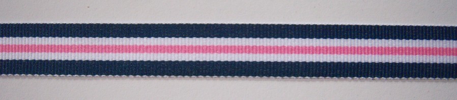 Navy/White/Pink 5/8" Grosgrain Ribbon